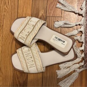 Women’s Cream Slide Sandals - Woven Textile Upper BRAND NEW